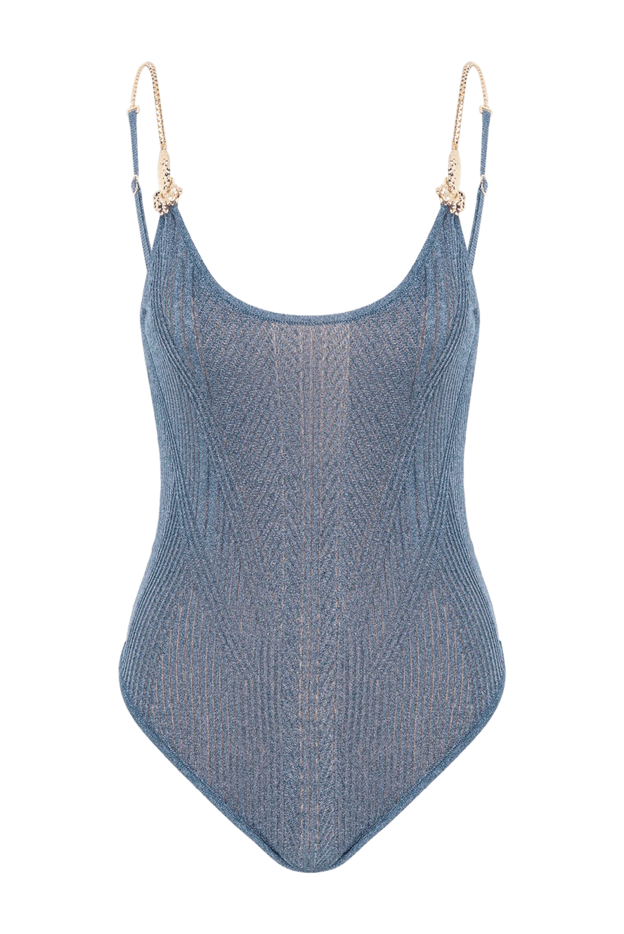 Moeva купальник tropezia с вырезом-лодочкой голубой вязаный с золотыми цепочками на бретелях 193039 - фото 1