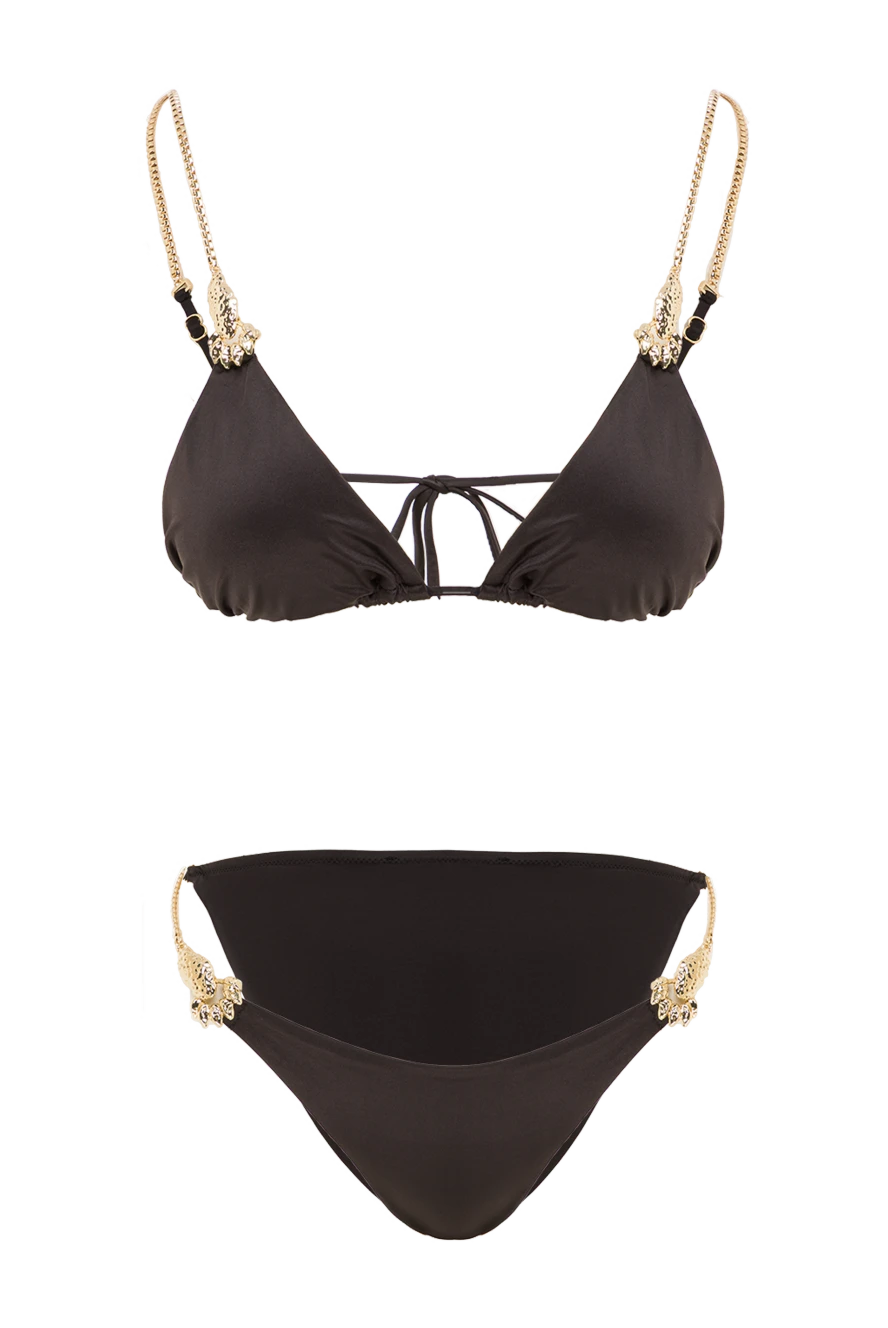 Moeva алтын шынжырлы баулары бар қара атлас түсті екі бөліктен тұратын selena купальнигі 193045 - фото 1