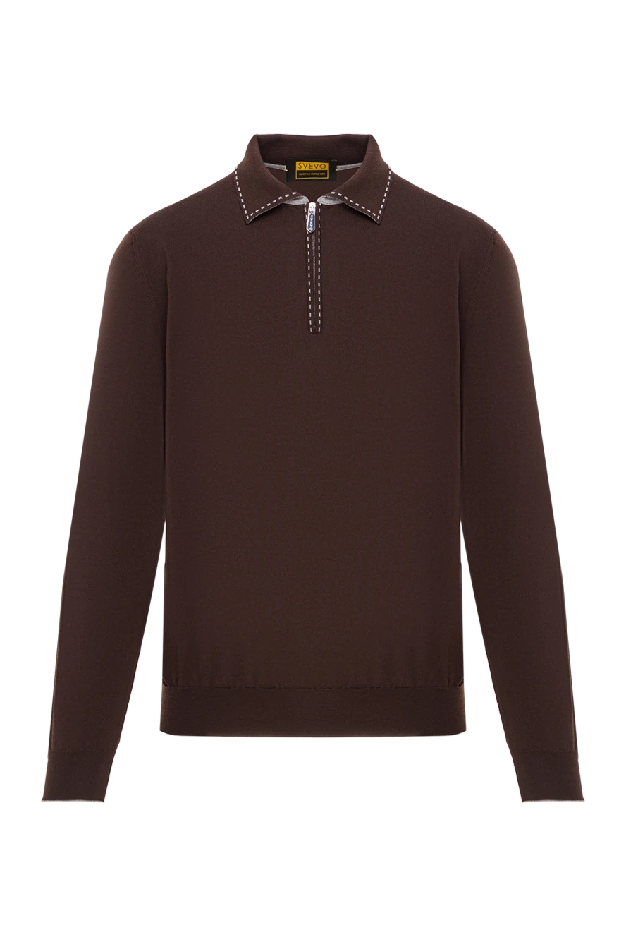 Svevo коричневый шерстяной джемпер-поло с длинным рукавом и молнией 193059 - фото 1