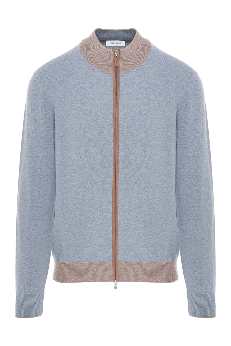 Gran Sasso мужской кардиган в сером меланжевом цвете с контрастной отделкой воротника 193079 - фото 1