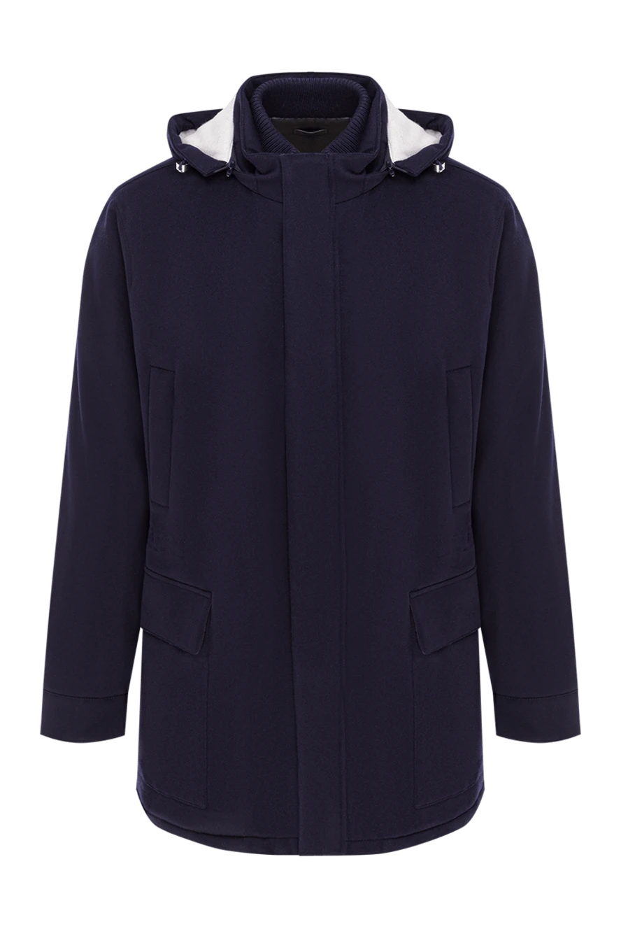 Enrico Mandelli мужская темно-синяя парка из кашемира c капюшоном 193185 - фото 1