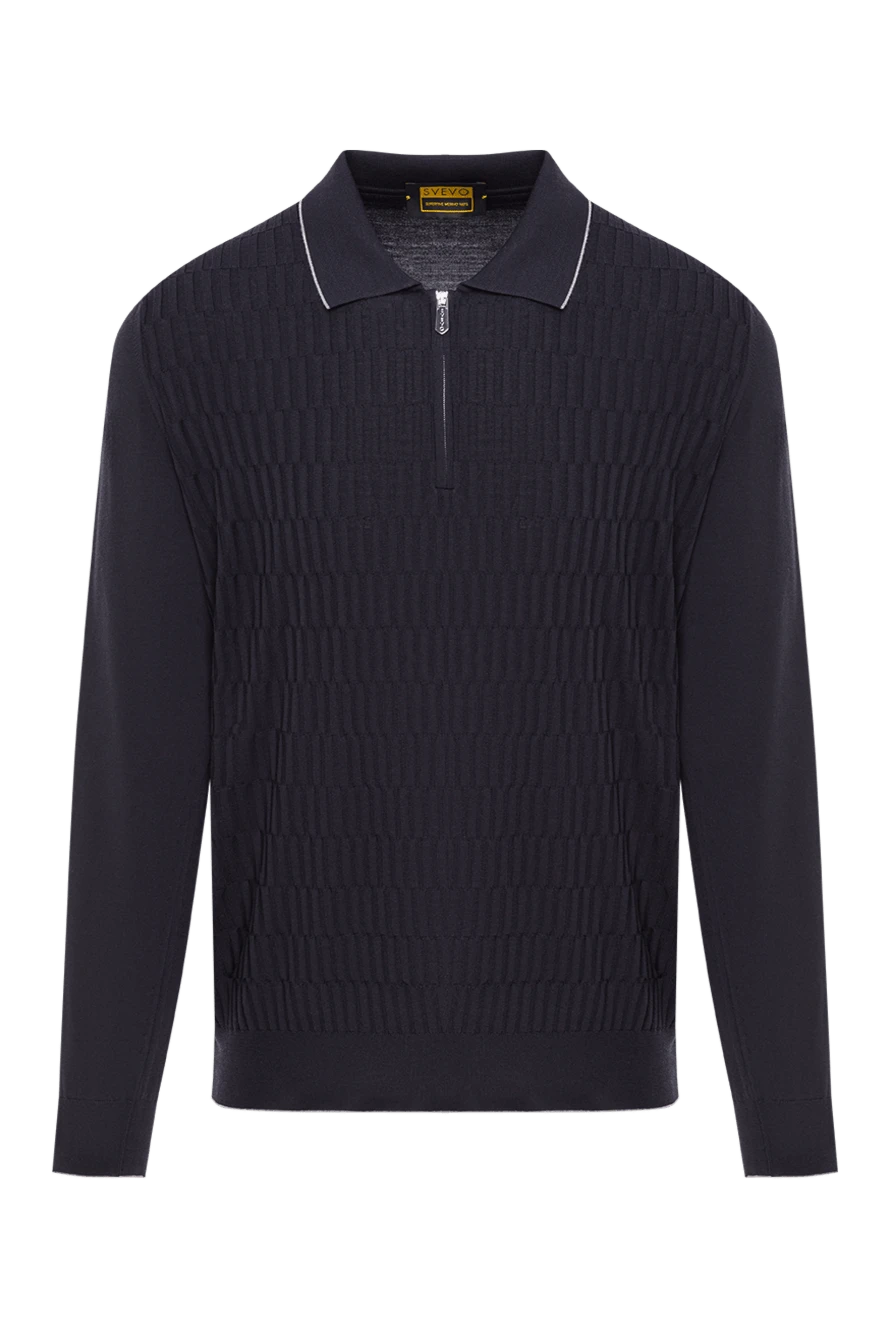 Svevo синее мужское поло с длинным рукавом и рельефной фактурной вязкой 193226 - фото 1