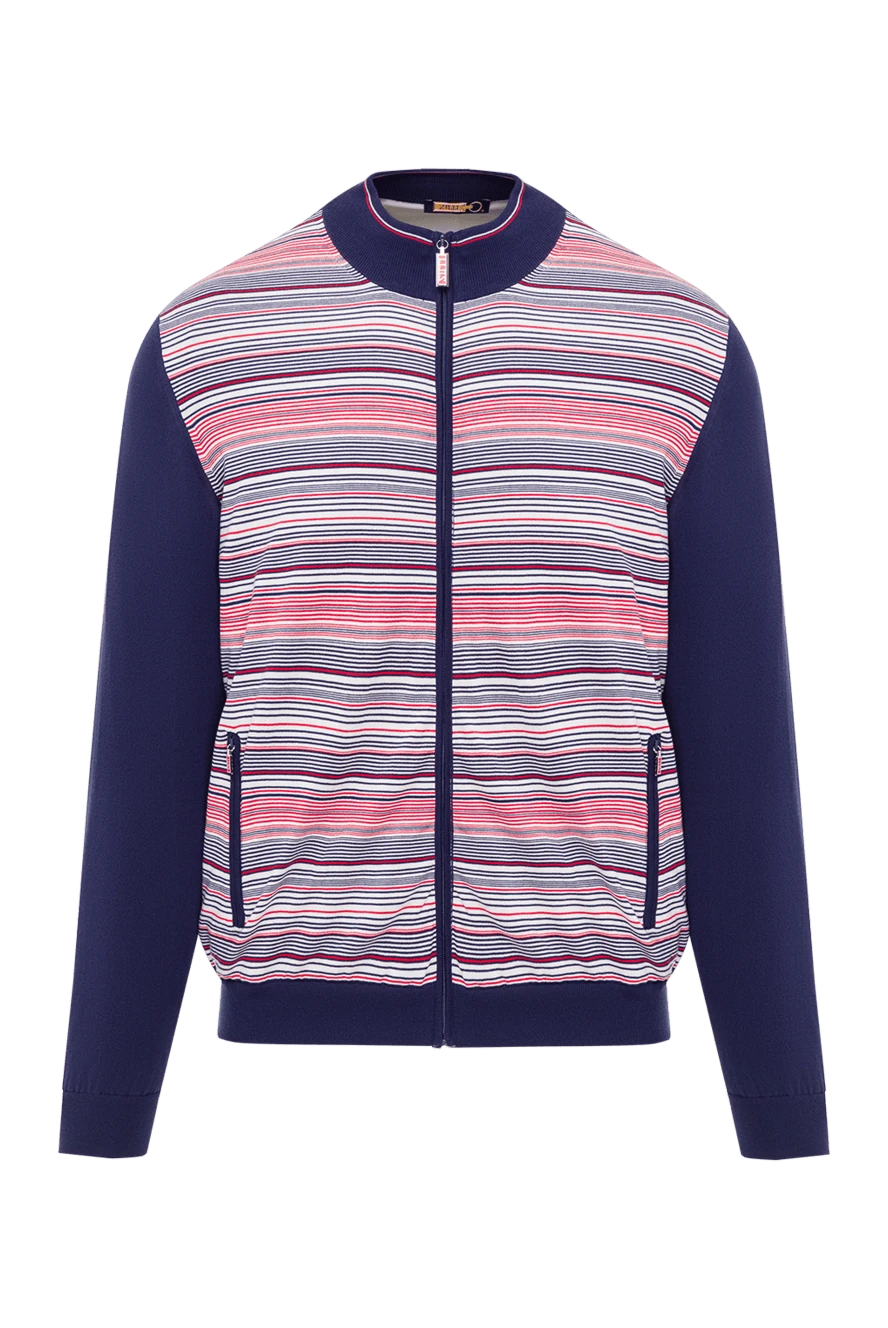 Zilli мужской темно-синий кардиган в в спортивном стиле с контрастной вставкой 193248 - фото 1