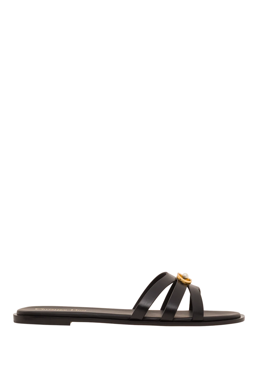 Dior шлепанцы 30m slide из черной кожи с декоративными элементами cd и жемчугом 193303 - фото 1