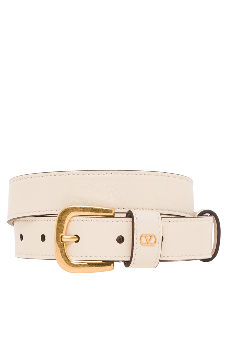 Valentino алтын логотипті ілмегі бар бежевый түсті былғары белдік 193337 - фото 1