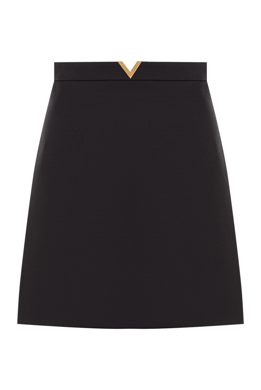 Valentino женская мини-юбка из черного крепа с золотистой буквой v 193338 - фото 1