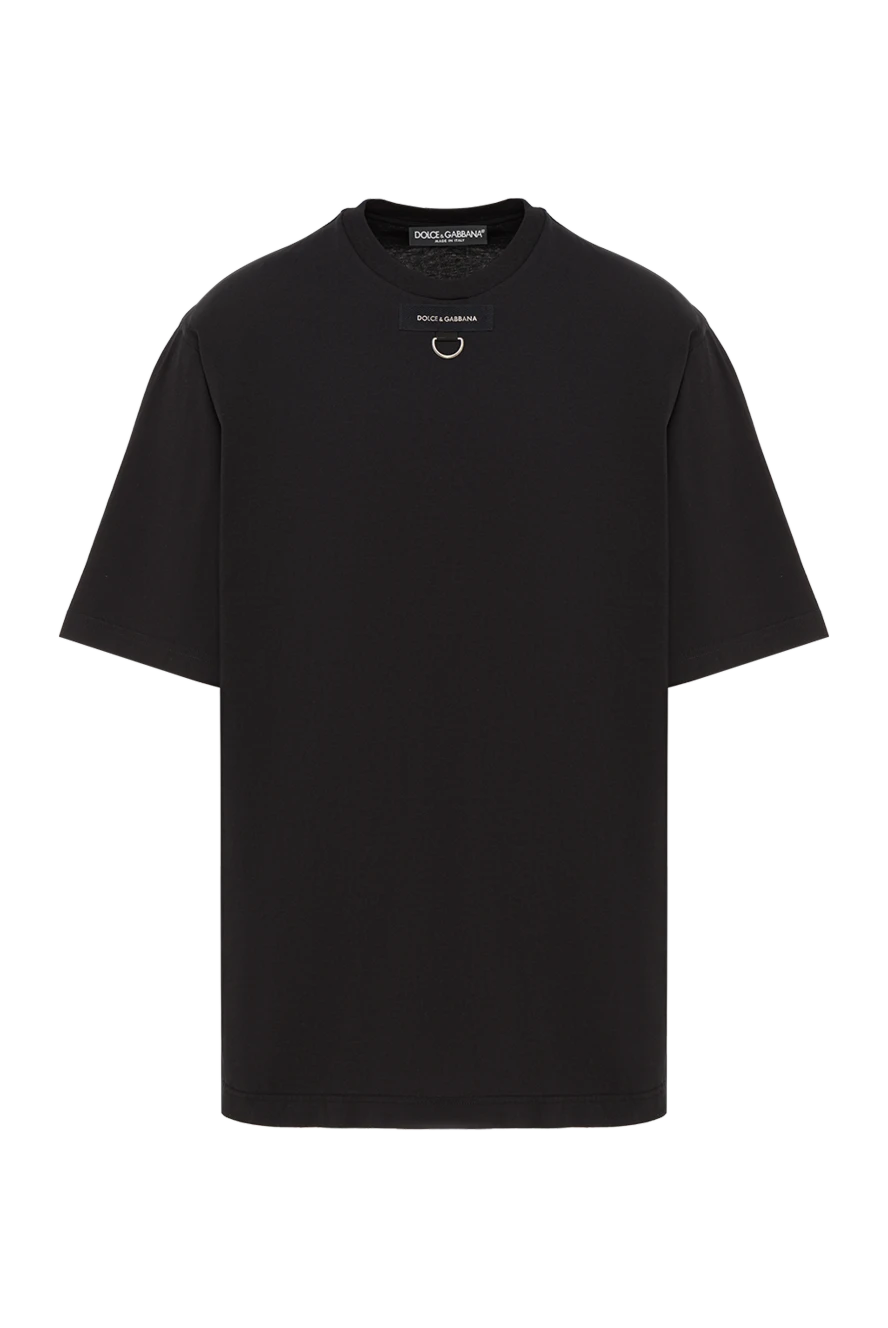 Dolce & Gabbana металл d-тәрізді сақинасы бар біркелкі қара түсті кең футболка 193376 - фото 1