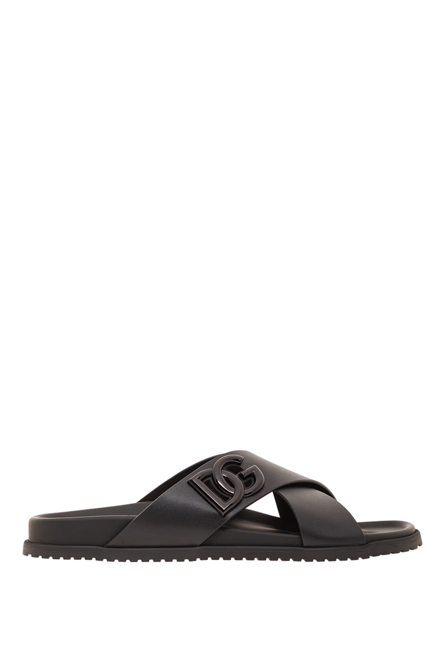 Dolce & Gabbana black leather crossover strap slides with logo 193382 - photo 1