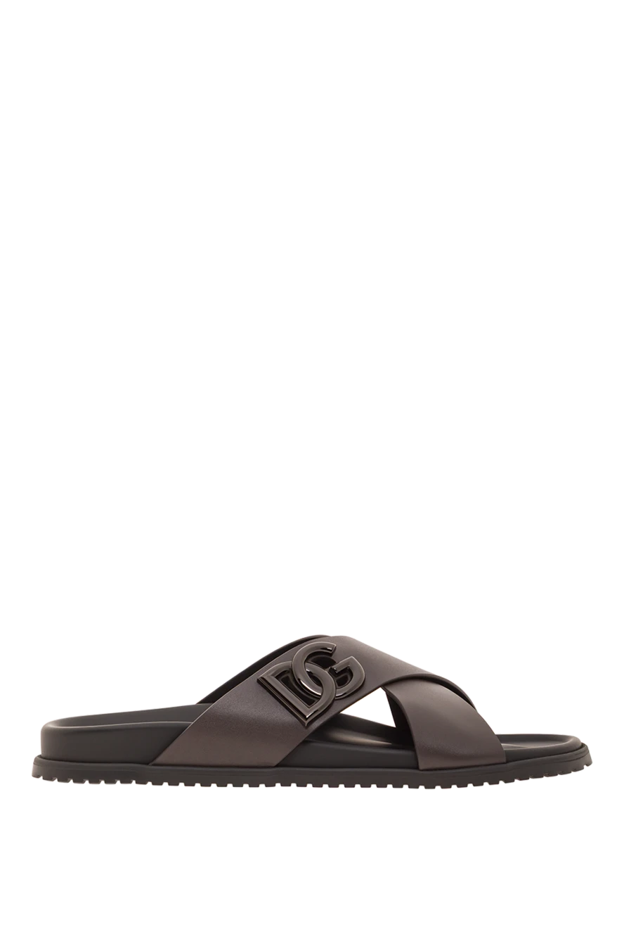 Dolce & Gabbana brown leather crossover strap slides with logo 193388 - photo 1