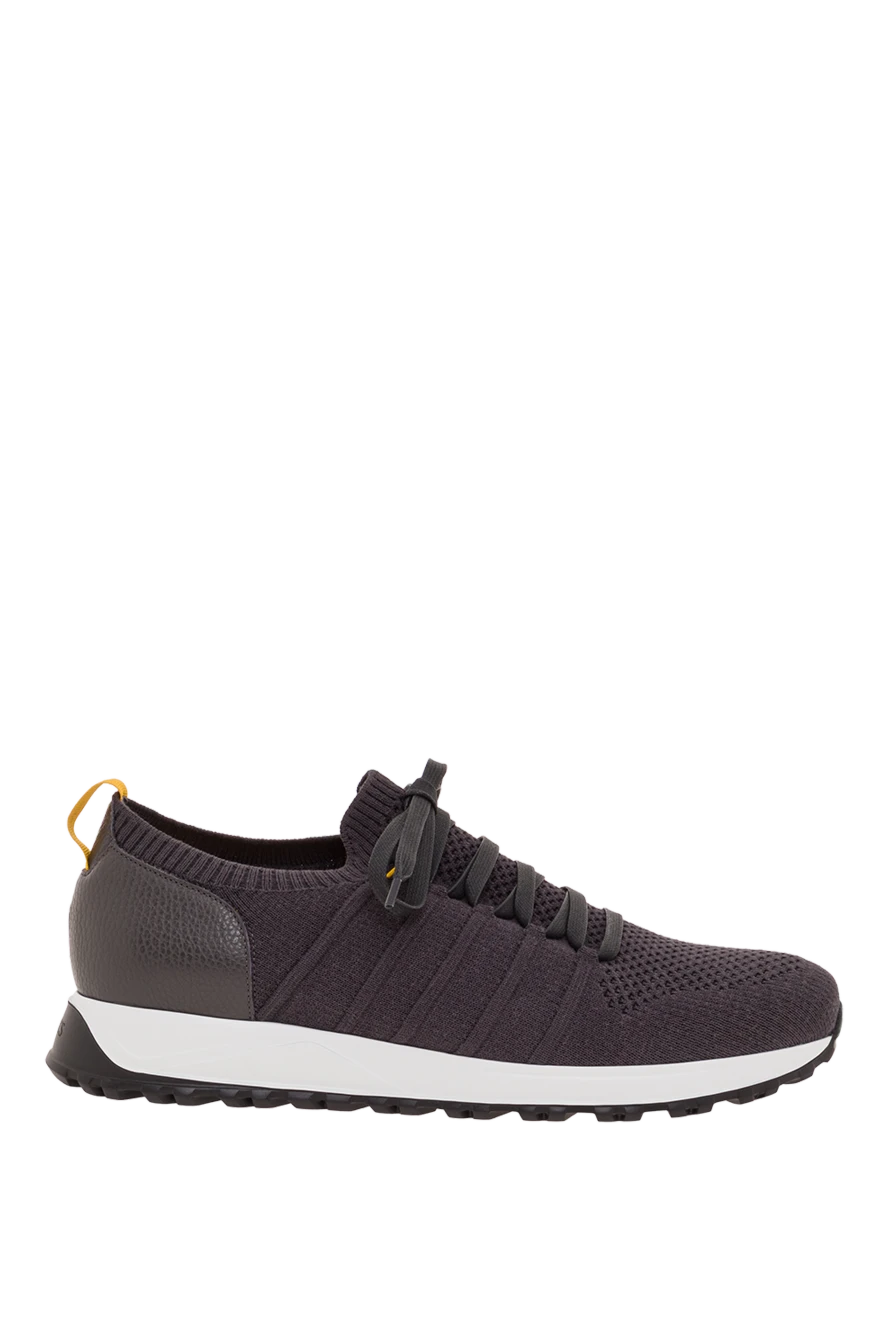 Doucal`s тоқылған мата мен былғарыдан жасалған қою сұр түсті ерлерге арналған кроссовкалар 193471 - фото 1