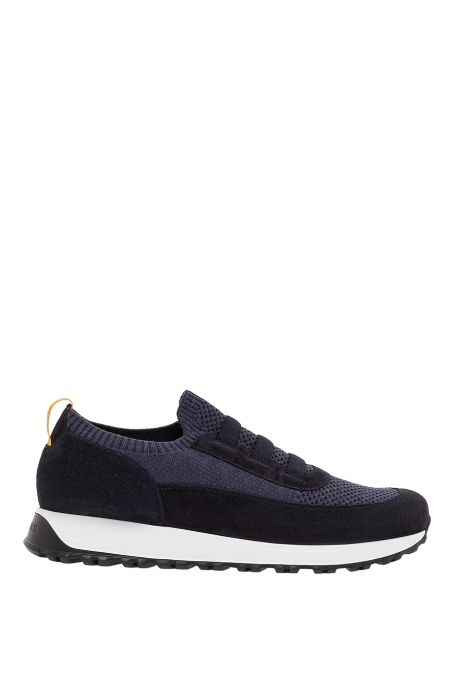 Doucal`s синие мужские кроссовки из трикотажной ткани и замши 193473 - фото 1