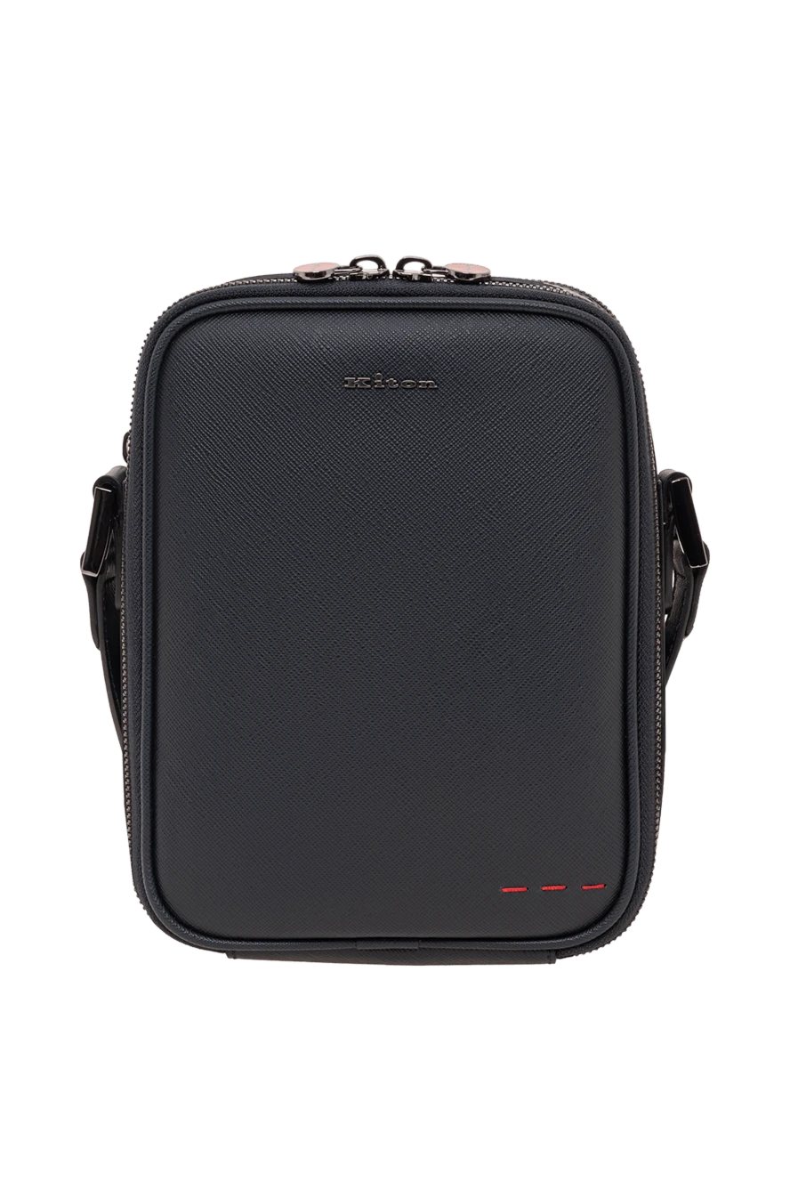 Kiton синяя кожаная сумка-мессенджер с металлическим логотипом. 193558 - фото 1