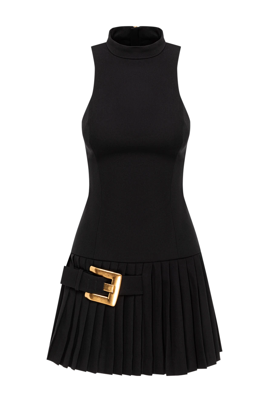 Balmain черное мини-платье приталенного силуэта с воротником-стойкой из шерсти 193727 - фото 1