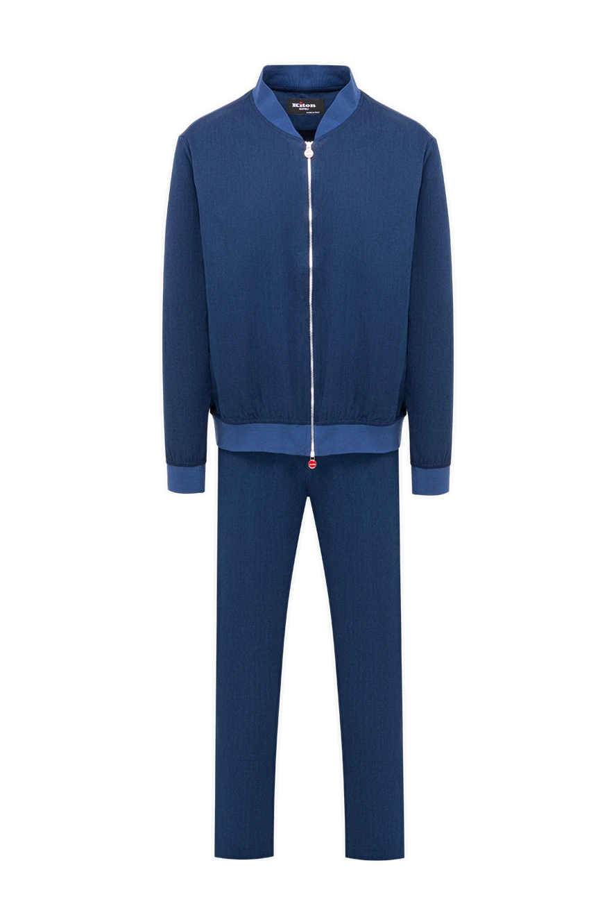 Kiton костюм спортивный синий из хлопкового трикотажа с олимпийкой-бомбером 194728 - фото 1