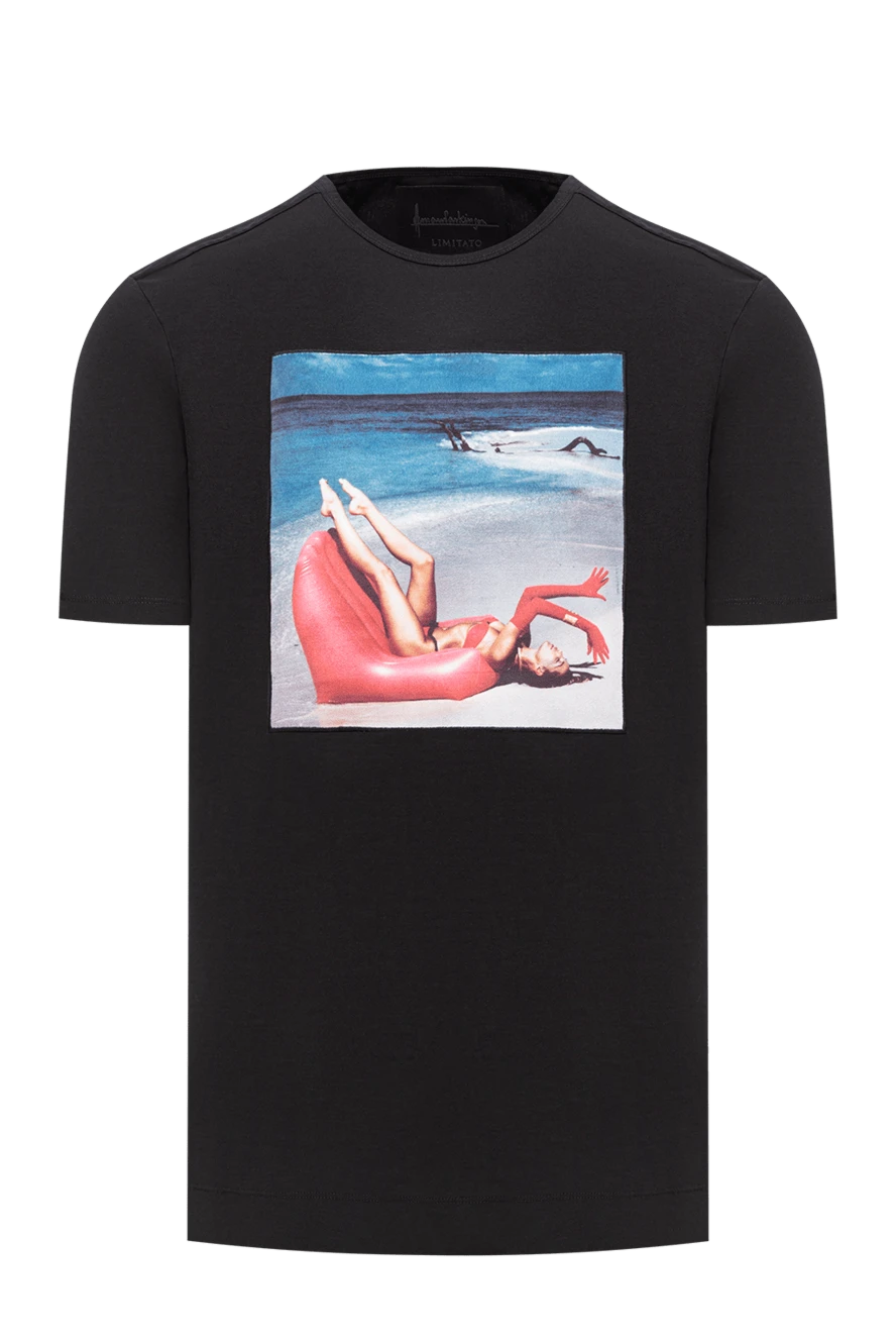 Limitato black cotton t-shirt with a vibrant beach-themed square photo print 194802 - photo 1