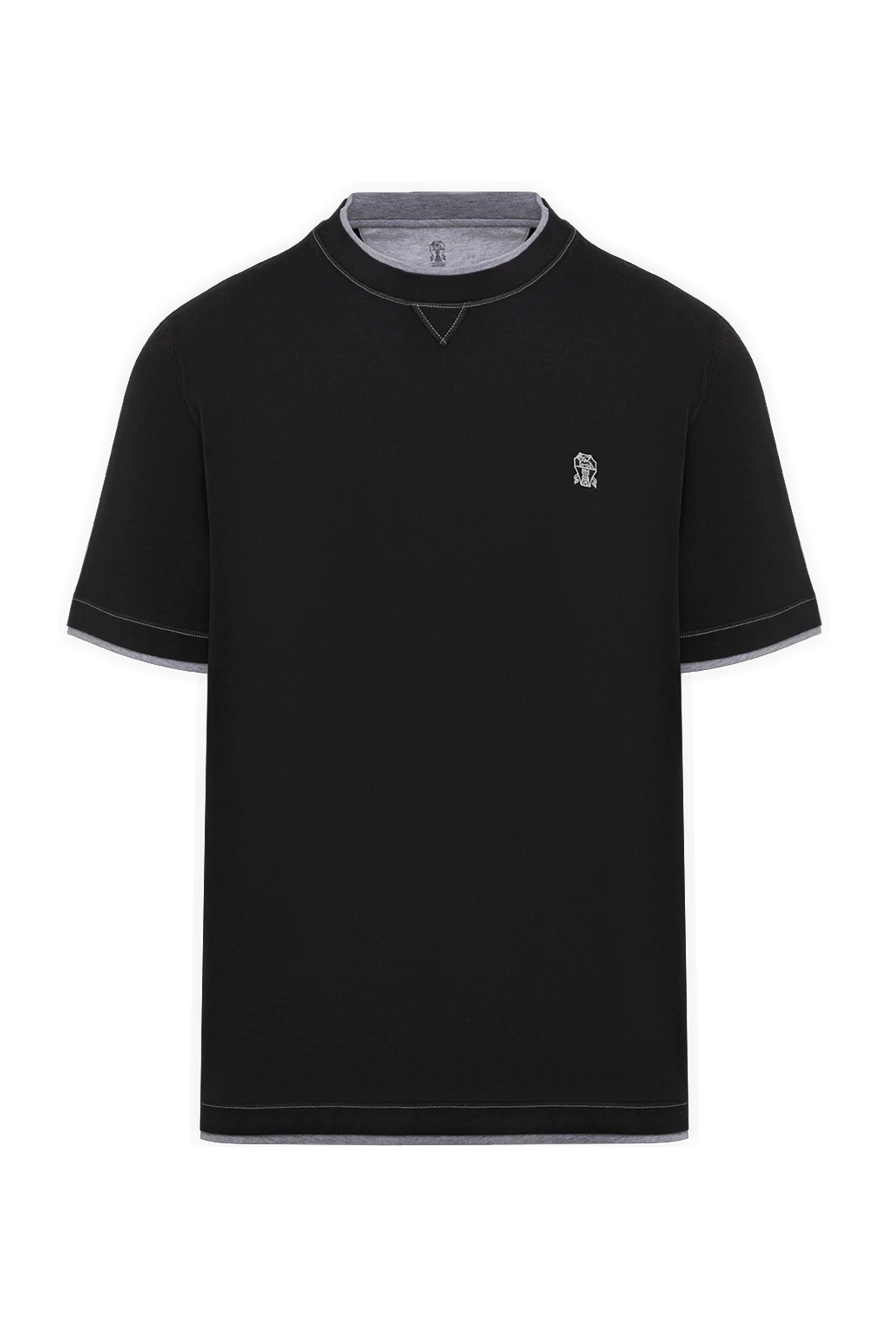 Brunello Cucinelli men's black cotton t-shirt with a layered effect and a crest 194958 - photo 1