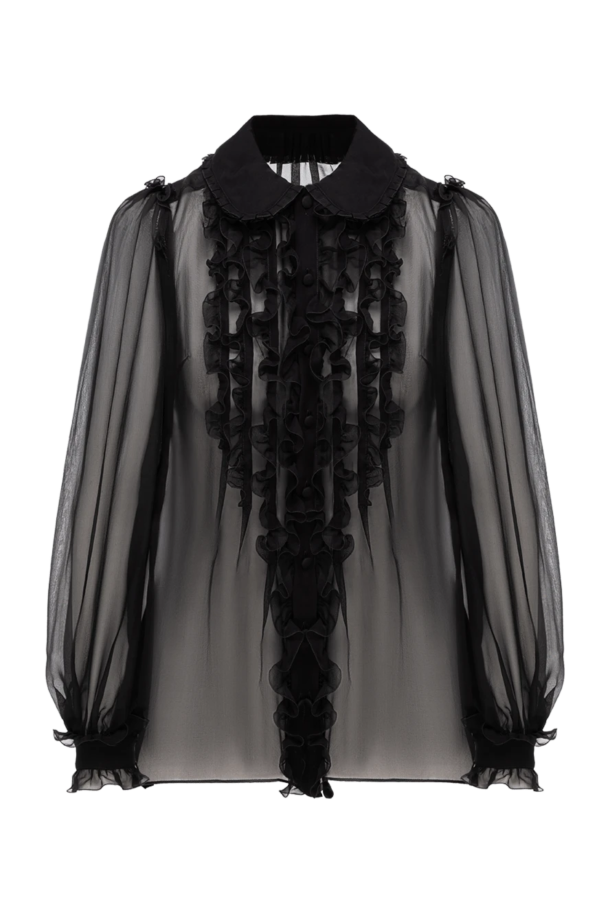 Dolce & Gabbana полупрозрачная блуза из шифона черного цвета с объемными рюшами 195013 - фото 1