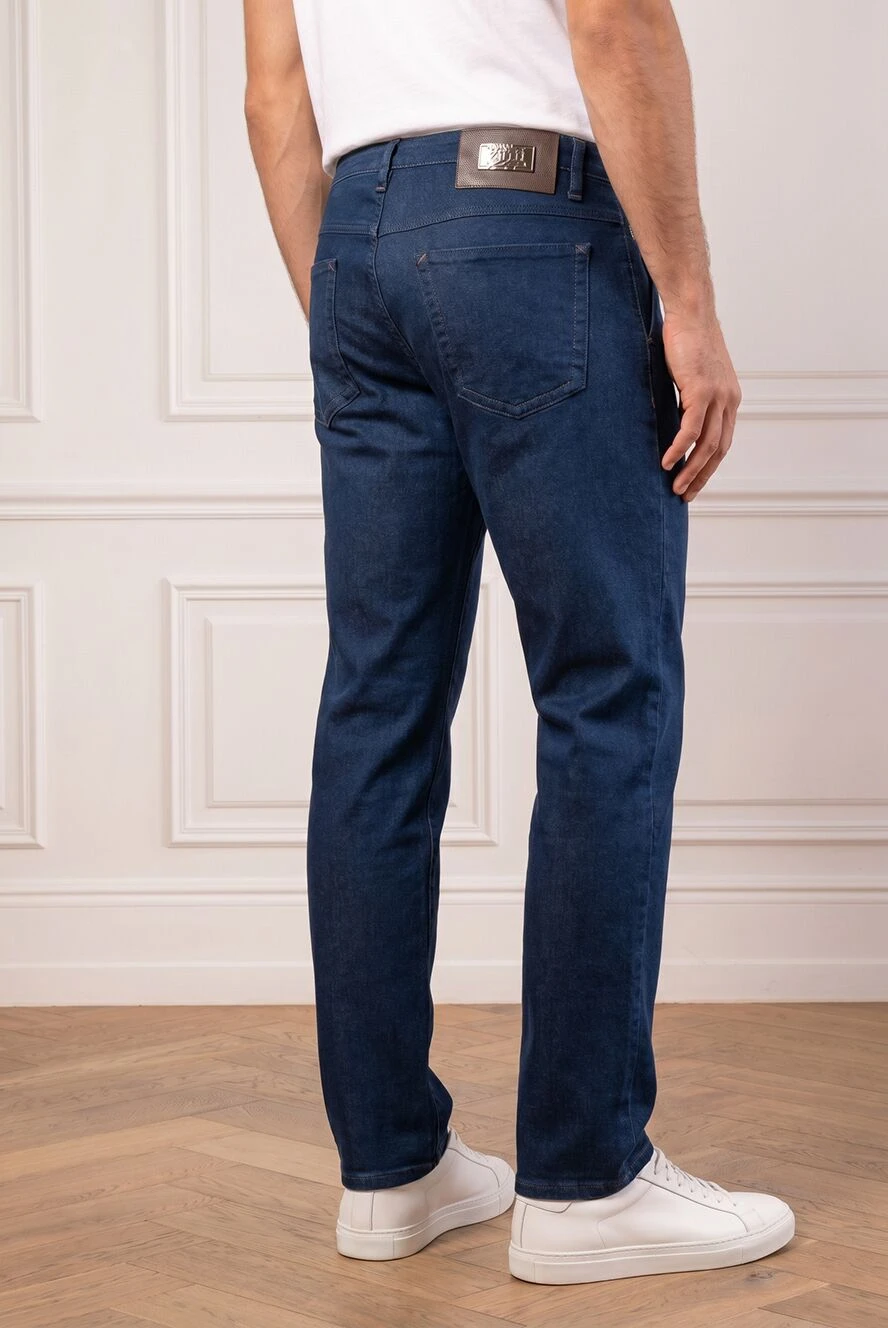 Zilli men's dark blue jeans with a leather patch and a metal plate 195321 - photo 1