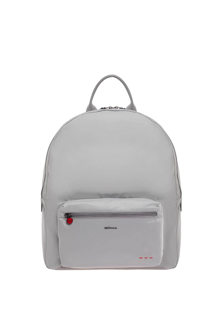 Kiton gray fabric backpack with leather handle and contrasting red stitching 195838 - photo 1