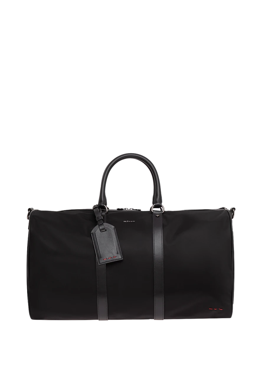 Kiton black fabric travel bag with leather trim and red stitching 195843 - photo 1