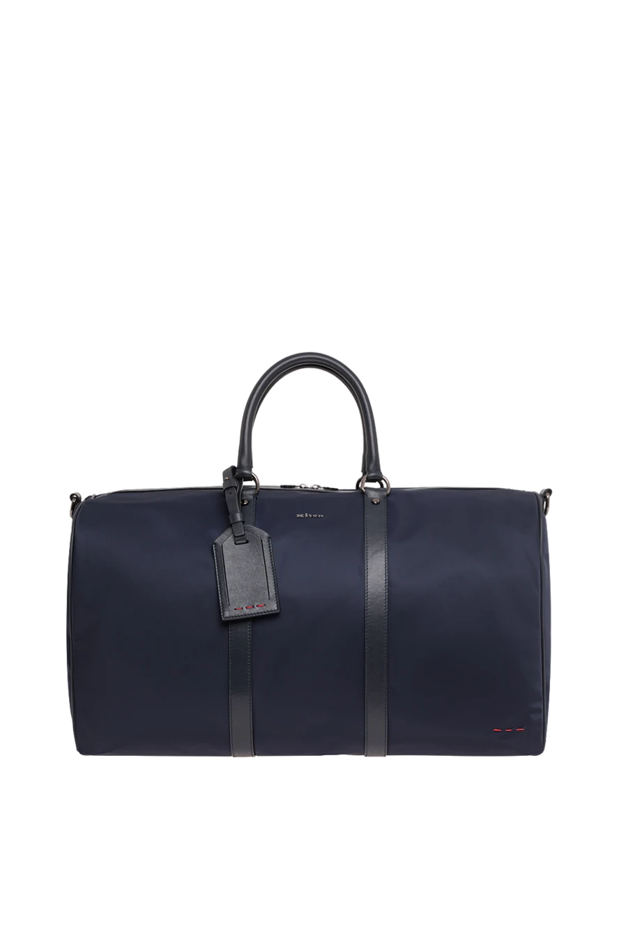 Kiton дорожная синяя сумка из текстиля с кожаной отделкой и красными стежками 195844 - фото 1