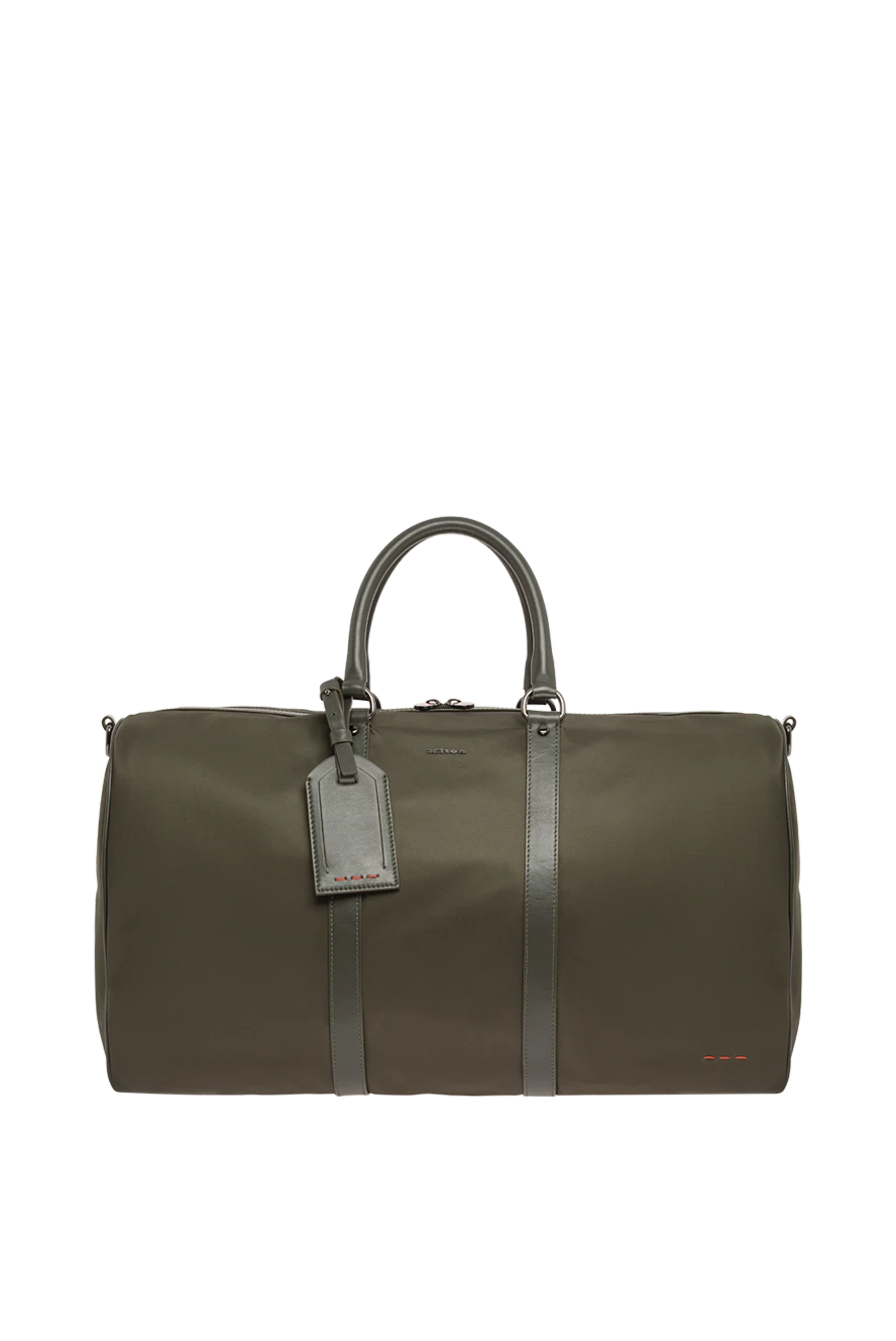 Kiton green textile travel bag with leather trim and red stitching 195846 - photo 1