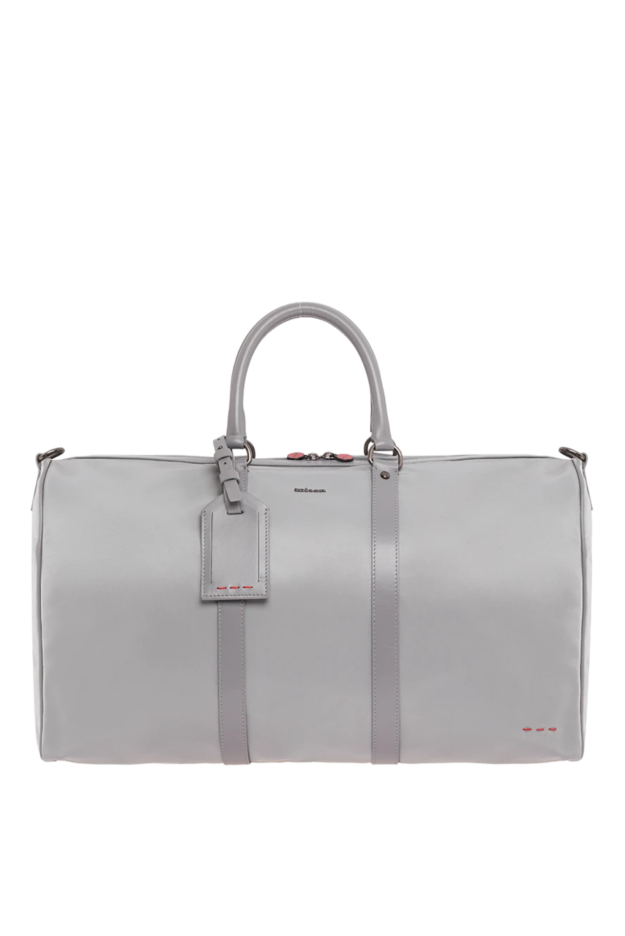 Kiton gray fabric travel bag with leather trim and red stitching 195847 - photo 1