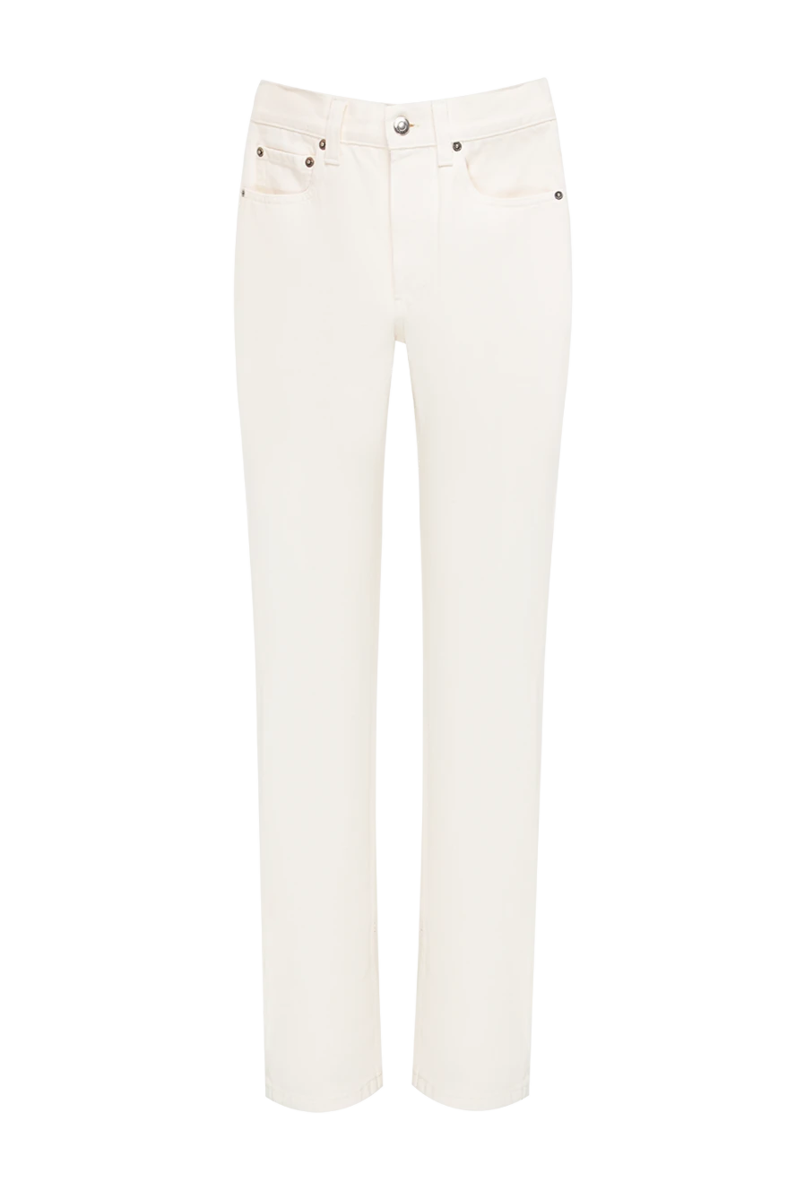 Loro Piana light beige women's straight-leg jeans with a contrasting leather patch 197526 - photo 1