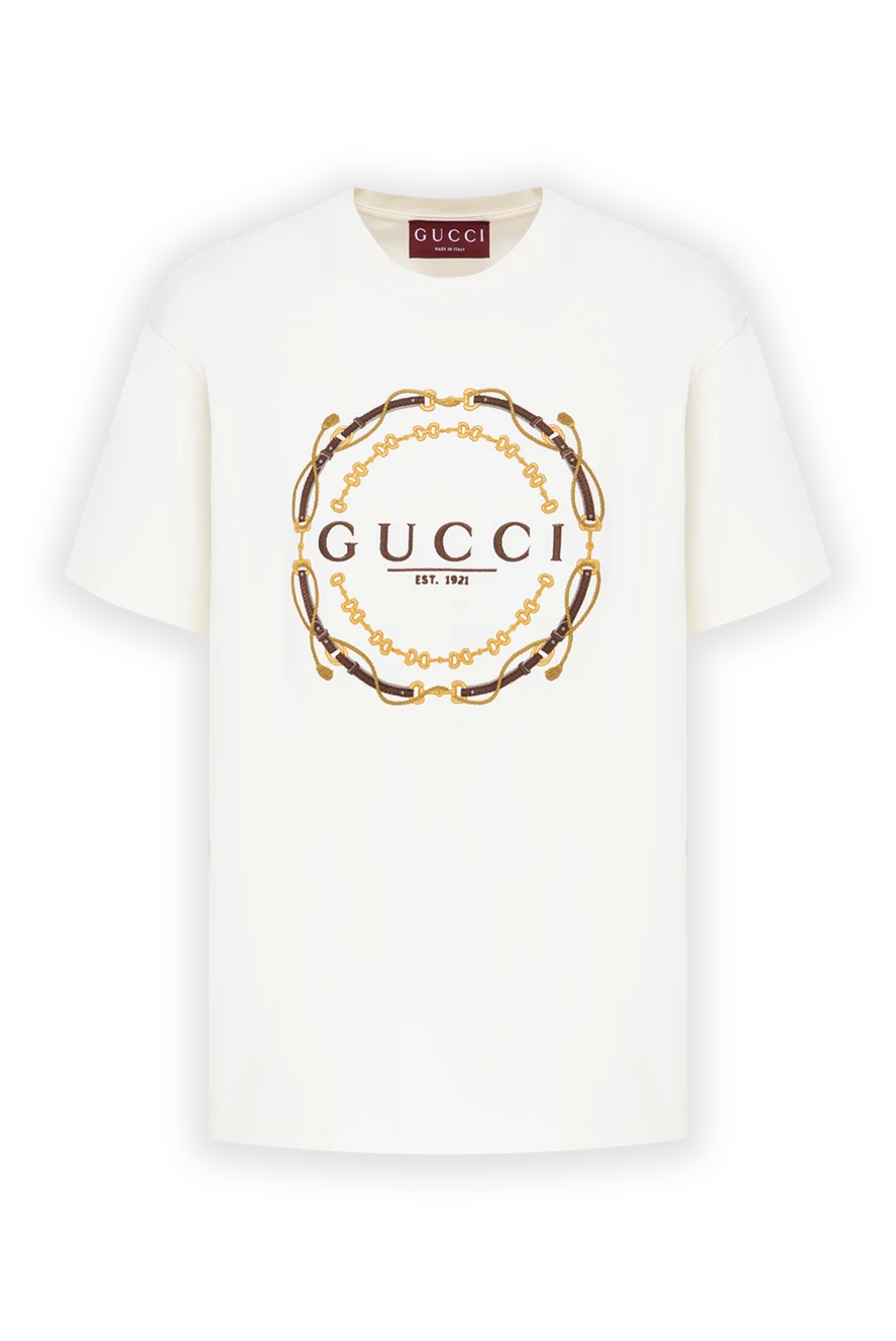 Gucci дөңгелек бедерлі логотипі бар әйелдерге арналған ақ мақта футболкасы 197638 - фото 1
