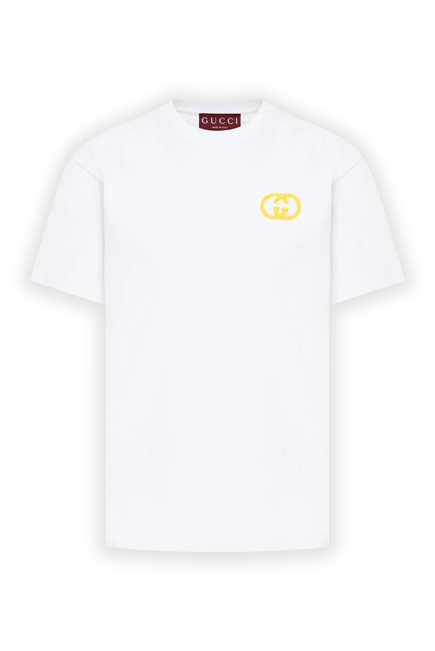 Gucci сары түсті «interlocking g» монограммасы бар ақ мақта футболка 197639 - фото 1
