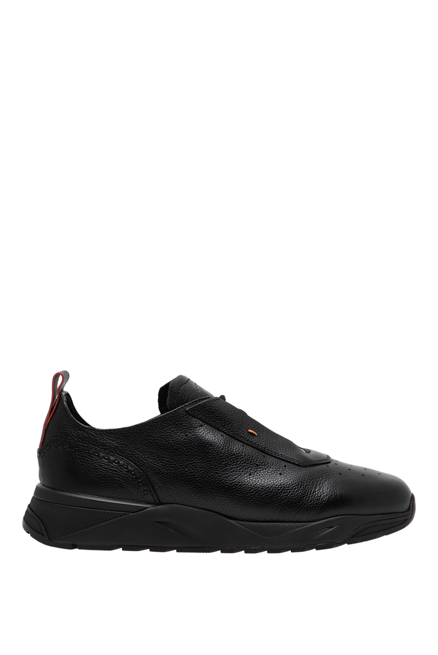 Santoni табиғи жүннен жасалған тесіктері бар қара түсті, төмен профильді былғары кроссовкалар 197653 - фото 1