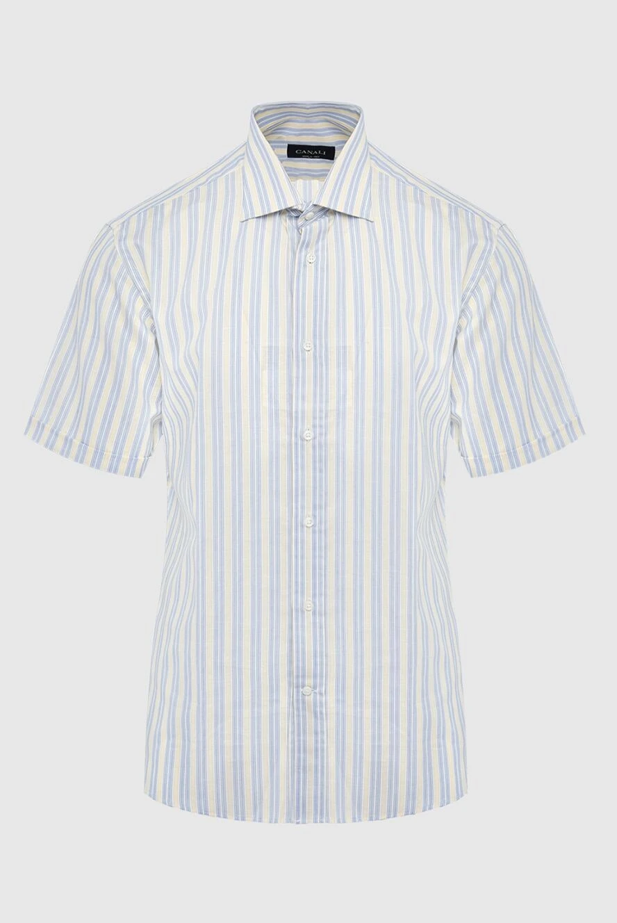 Canali man men's blue cotton and linen shirt купить с ценами и фото 936605 - photo 1